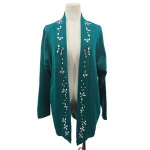 Vintage 90s evening wear Cervelle Quiet Glam Green Gem Bedazzled Cardigan